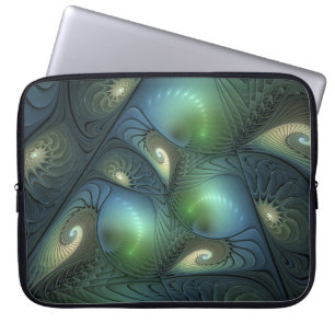 Capa Para Notebook Espirais Beige Turquesa Verde Abstrato Arte Fracta