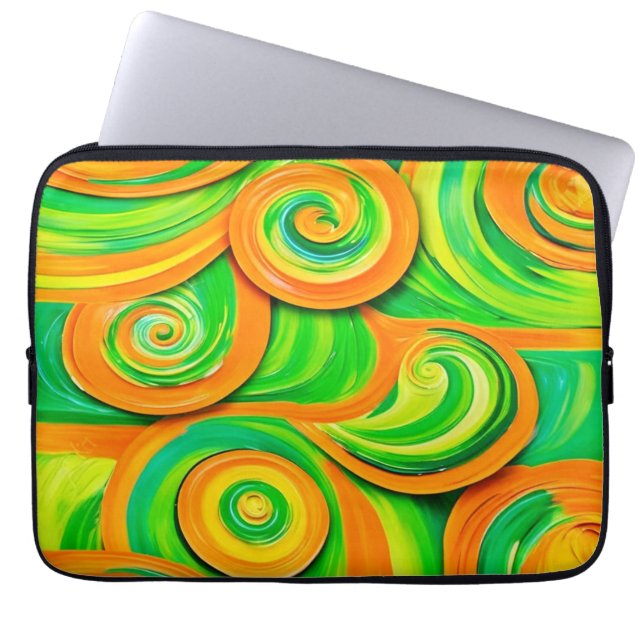 Capa Para Notebook Espiral Verde e Laranja (Frente)