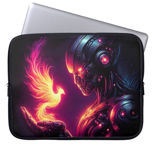 Capa Para Notebook Espírito de Fogo Fênix Robô Futurista Cibernético (Frente)