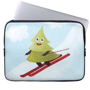 Capa Para Notebook Esportes em neve com pinheiro de esqui e árvores