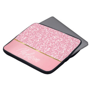 Capa Para Notebook Espuma Branca Rosa Com Brilho Com Laptop Monograma