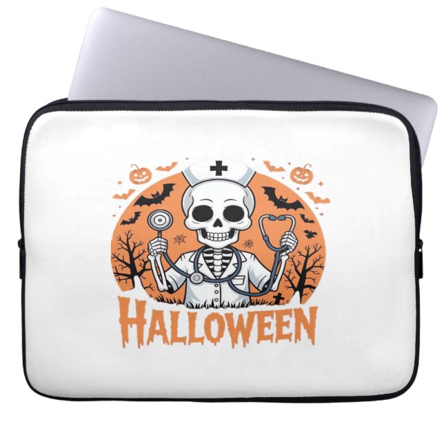 Capa Para Notebook Esqueleto de Enfermeira Halloween Essencial T-Shir (Frente)