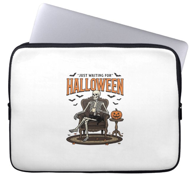 Capa Para Notebook Esqueleto de Halloween Só Esperando Divertido Vint (Frente)