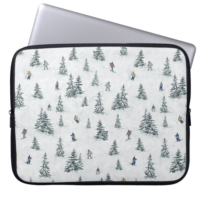 Capa Para Notebook Esquiadores alpinos e Yetis oculto - Esqui Descida (Frente)