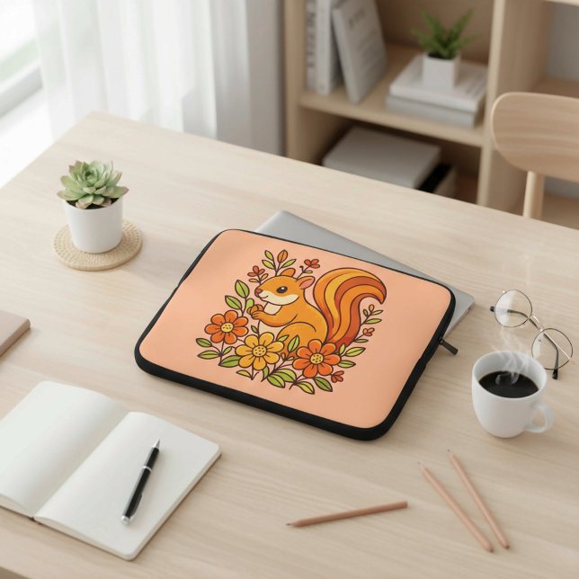 Capa Para Notebook Esquilo e flores  (Criador carregado)