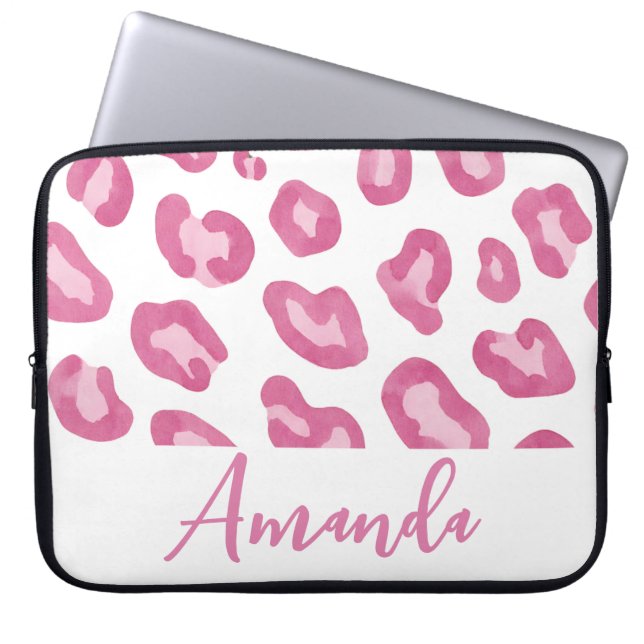 Capa Para Notebook Estampa de Guepardo Rosa Monogramada  (Frente)
