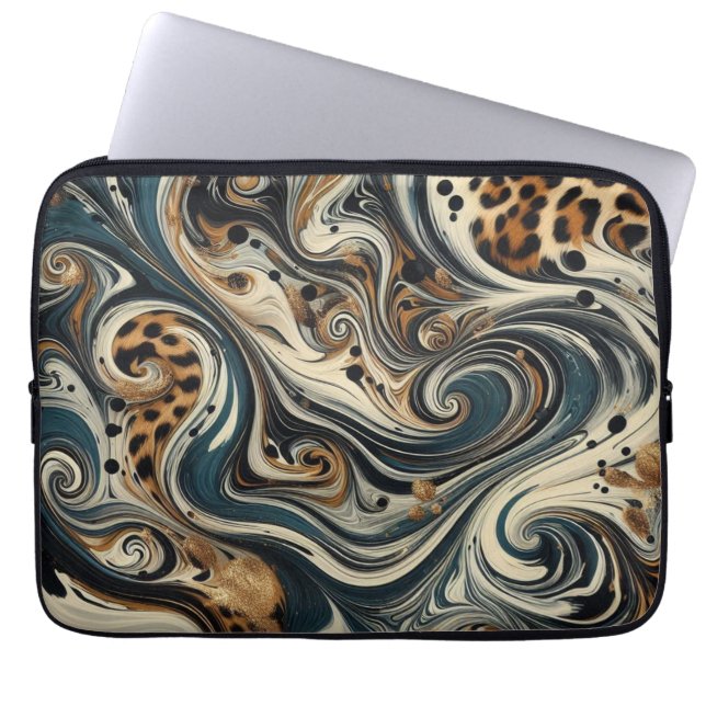 Capa Para Notebook Estampa de leopardo abstrata em espiral (Frente)