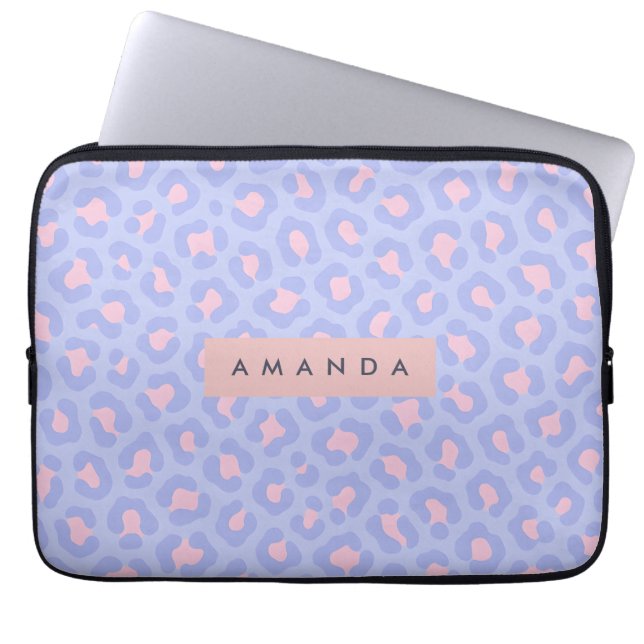Capa Para Notebook Estampa de leopardo personalizada em Lavanda e Ros (Frente)