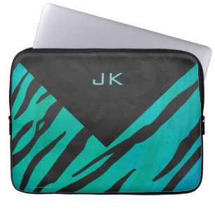 Capa Para Notebook Estampa de Tigre Preto e Azul Turquesa da Monogram