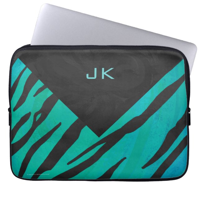Capa Para Notebook Estampa de Tigre Preto e Azul Turquesa da Monogram (Frente)