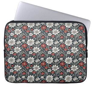 Capa Para Notebook Estética Botânica Floral Vermelha e Branca Vintage