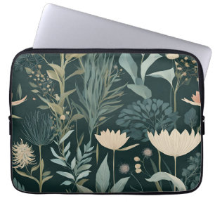 Capa Para Notebook Estética Escuro Sage & Floral Pêssego Ilustrativo