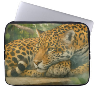 Capa Para Notebook Estilidade do ouro - Leopardo em repouso na folhag