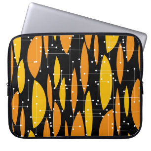 Capa Para Notebook Estilo atômico, padrão geométrico laranja preto.
