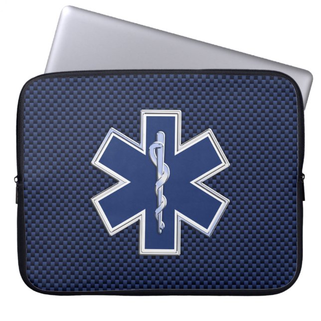 Capa Para Notebook Estilo de Carbono Azul de Emergência de Emergência (Frente)