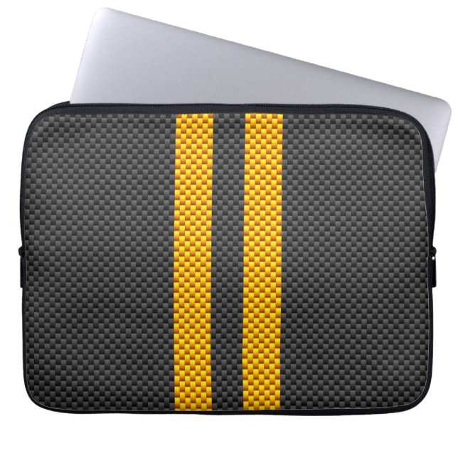 Capa Para Notebook Estilo de Fibra de Carbono de Estirpes Amarelas es (Frente)