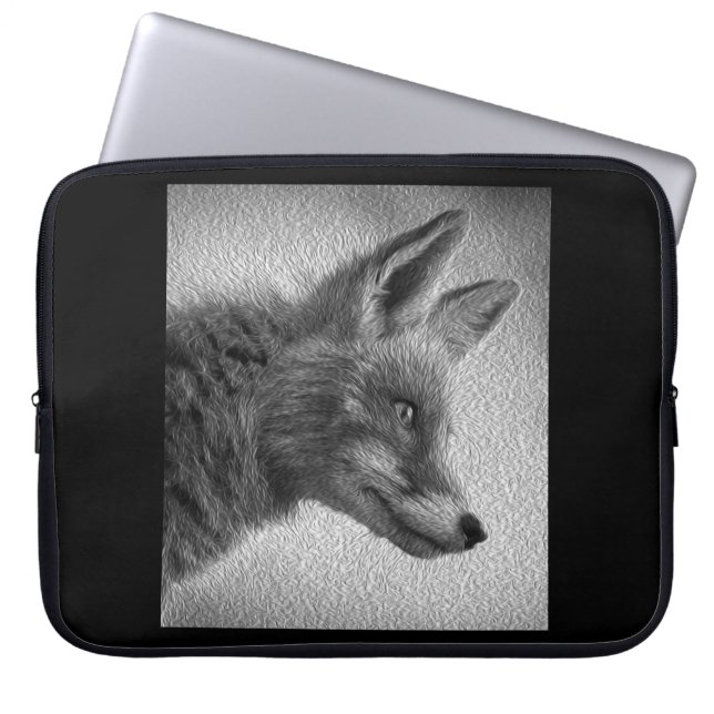 CAPA PARA NOTEBOOK ESTILO DE PINTURA DE FOX PRETO E BRANCO (Frente)