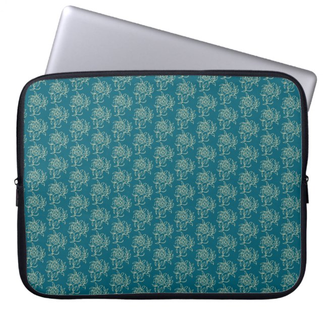Capa Para Notebook Estilo Étnico Miniimpressão Floral Beige no Teal (Frente)