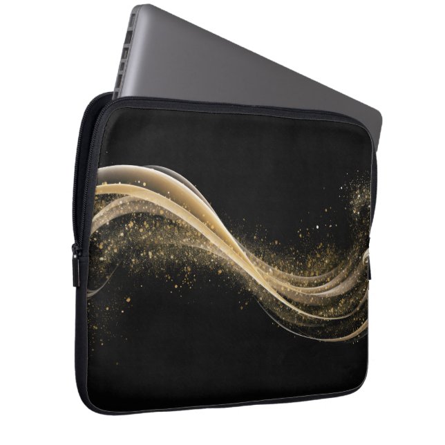 Capa Para Notebook Estilo Premium Preto Dourado Tech (Frente Esquerda)
