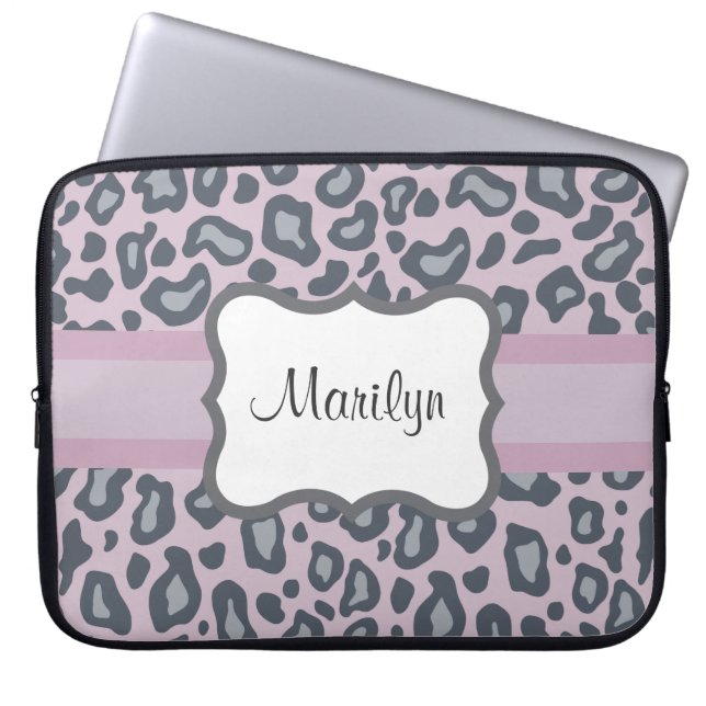 Capa Para Notebook Estojo de Laptop com Estampa de Leopardo e Lavanda (Frente)