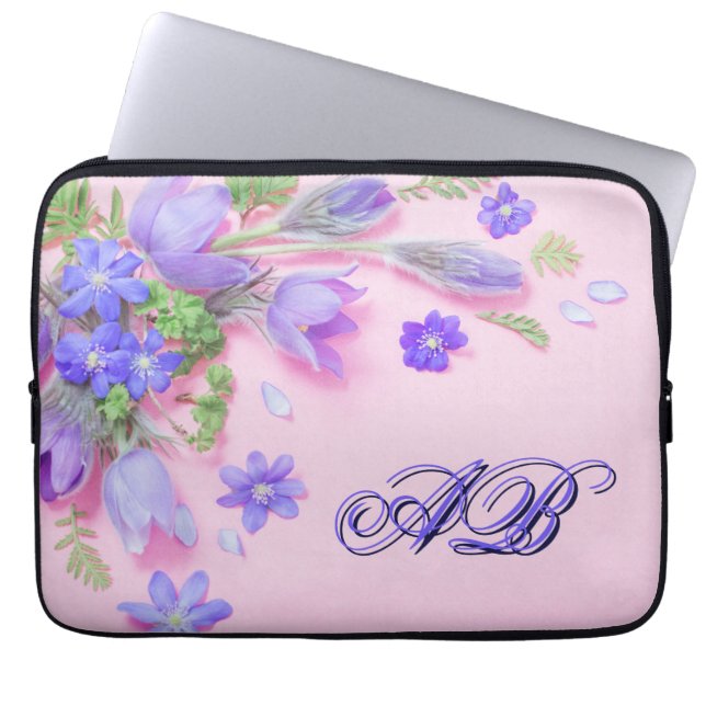 Capa Para Notebook Estojo de Laptop com Monograma Floral Personalizad (Frente)
