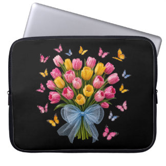 Capa Para Notebook Estojo de Laptop Elegância Tulipa & Borboletas
