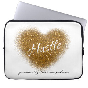 Capa Para Notebook Estojo de Laptop Glitter Dourado HUSTLE Coração Gl