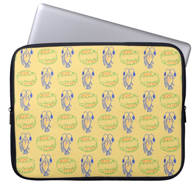 Capa Para Notebook Estojo de Laptop Peixe Egípcio, Crocodilo em Amare (Frente)