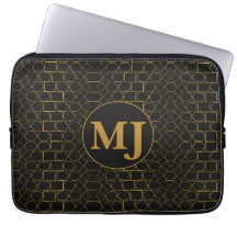 Estojo de Laptop Personalizado Preto e Dourado Geo