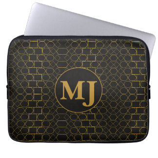 Capa Para Notebook Estojo de Laptop Personalizado Preto e Dourado Geo