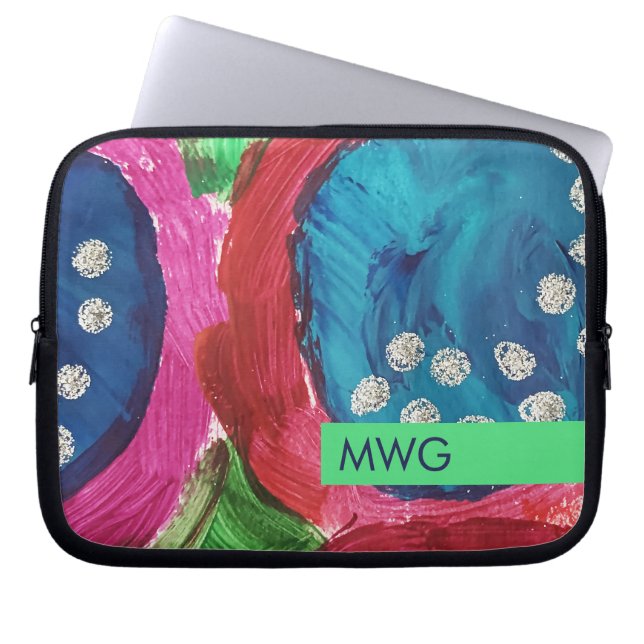 Capa Para Notebook Estojo para iPad com Monograma Mod Rosa Verde Azul (Frente)