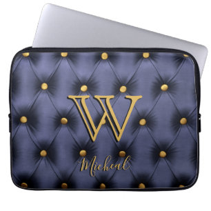 Capa Para Notebook Estojo para Laptop Azul-Marinho com Monograma Dour