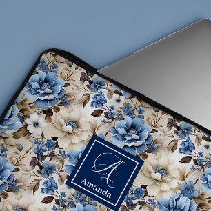Capa Para Notebook Estojo para Laptop com Flores Azuis e Brancas Clás