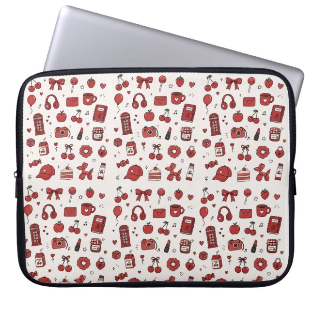 Capa Para Notebook Estojo para Laptop com Padrão de Rabiscos Vermelho (Frente)