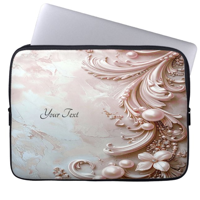 Capa Para Notebook Estojo para Laptop com Pérola e Floral Rosa Orname (Frente)