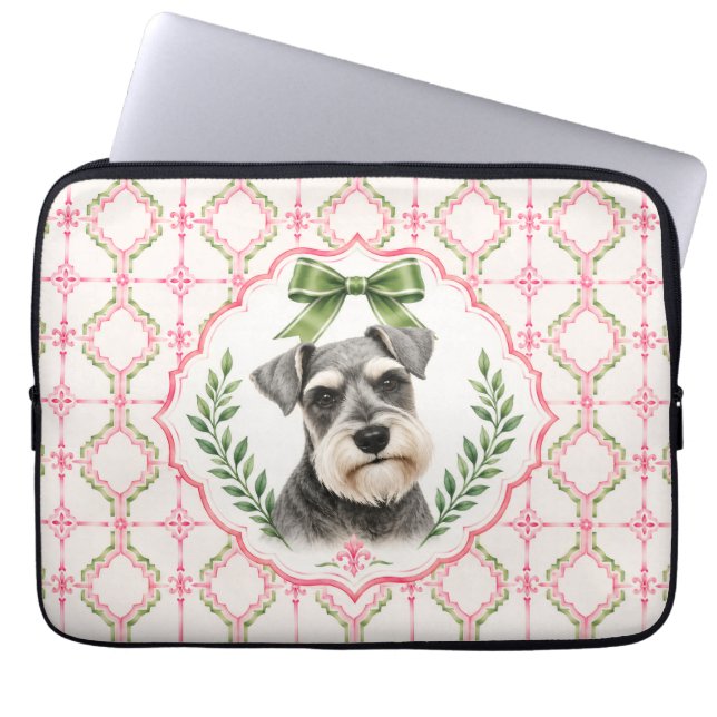 Capa Para Notebook Estojo para Laptop de Schnauzer Miniatura Rosa e V (Frente)