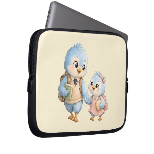 Capa Para Notebook Estojo para Laptop Irmãos Pássaros Azuis Fofos (Frente Esquerda)