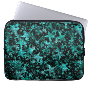 Capa Para Notebook Estrelas Coloridas Aqua Teal Black Fundo