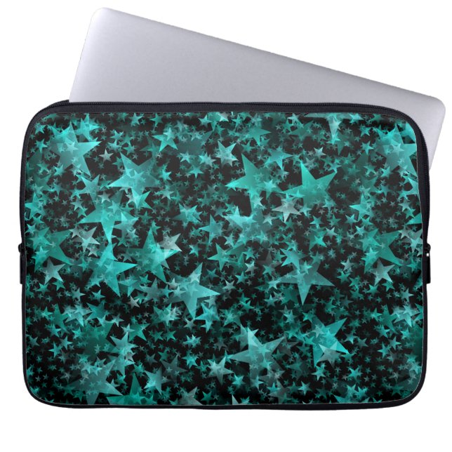 Capa Para Notebook Estrelas Coloridas Aqua Teal Black Fundo (Frente)