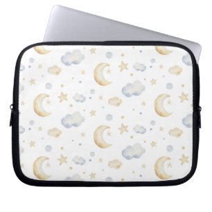 Capa Para Notebook Estrelas de Lua de Aquarela e Padrão de Nuvem