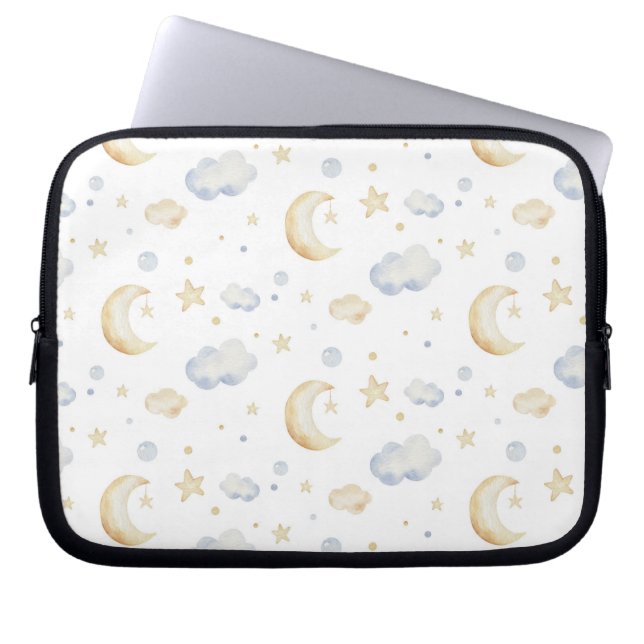 Capa Para Notebook Estrelas de Lua de Aquarela e Padrão de Nuvem (Frente)