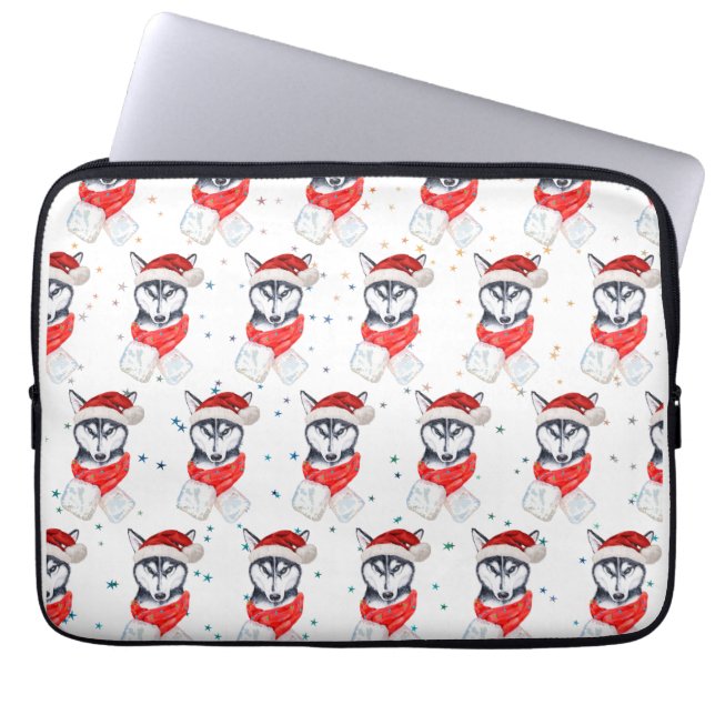 Capa Para Notebook Estrelas de Natal da Raça Canina Husky Siberiano (Frente)