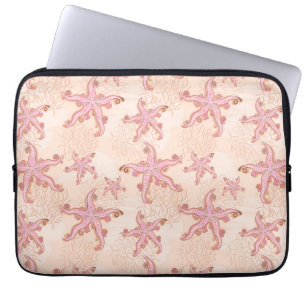 Capa Para Notebook Estrelas-do-mar e Coral Padrão Pastel Rosa