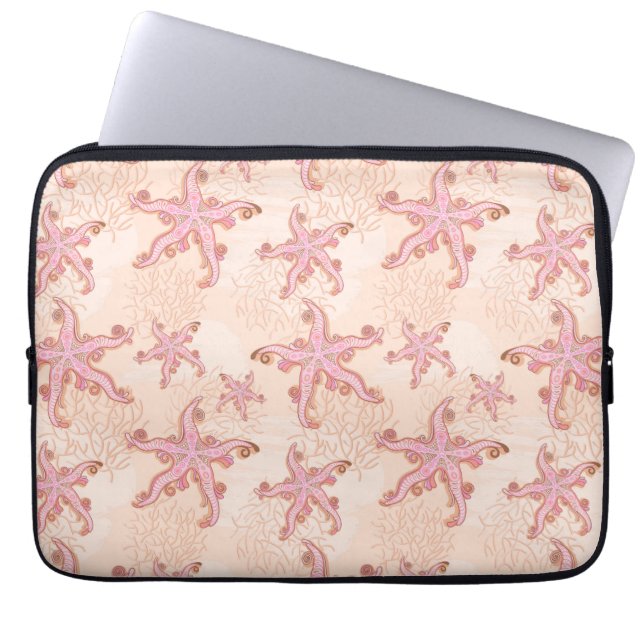 Capa Para Notebook Estrelas-do-mar e Coral Padrão Pastel Rosa (Frente)