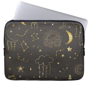 Capa Para Notebook Estrelas Douradas Celestiais, Lua e Constelações