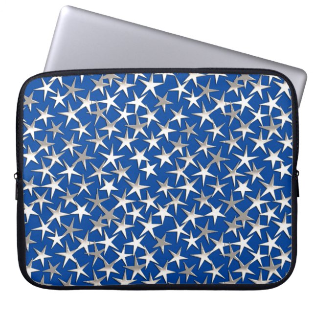 Capa Para Notebook Estrelas prateadas em azul cobalto (Frente)