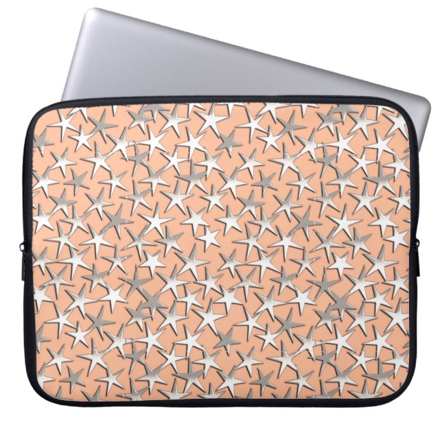 Capa Para Notebook Estrelas prateadas em rosa pêssego (Frente)