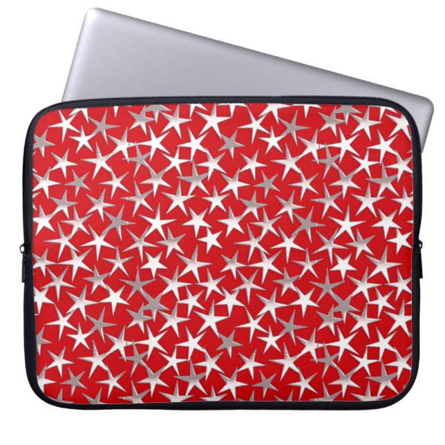 Capa Para Notebook Estrelas prateadas em vermelho escuro (Frente)