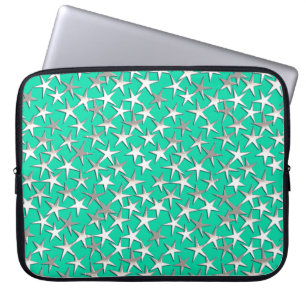 Capa Para Notebook Estrelas prateadas no turquesa