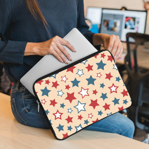 Capa Para Notebook Estrelas Vermelhas e Azuis, 4 de Julho, Fundo Bege